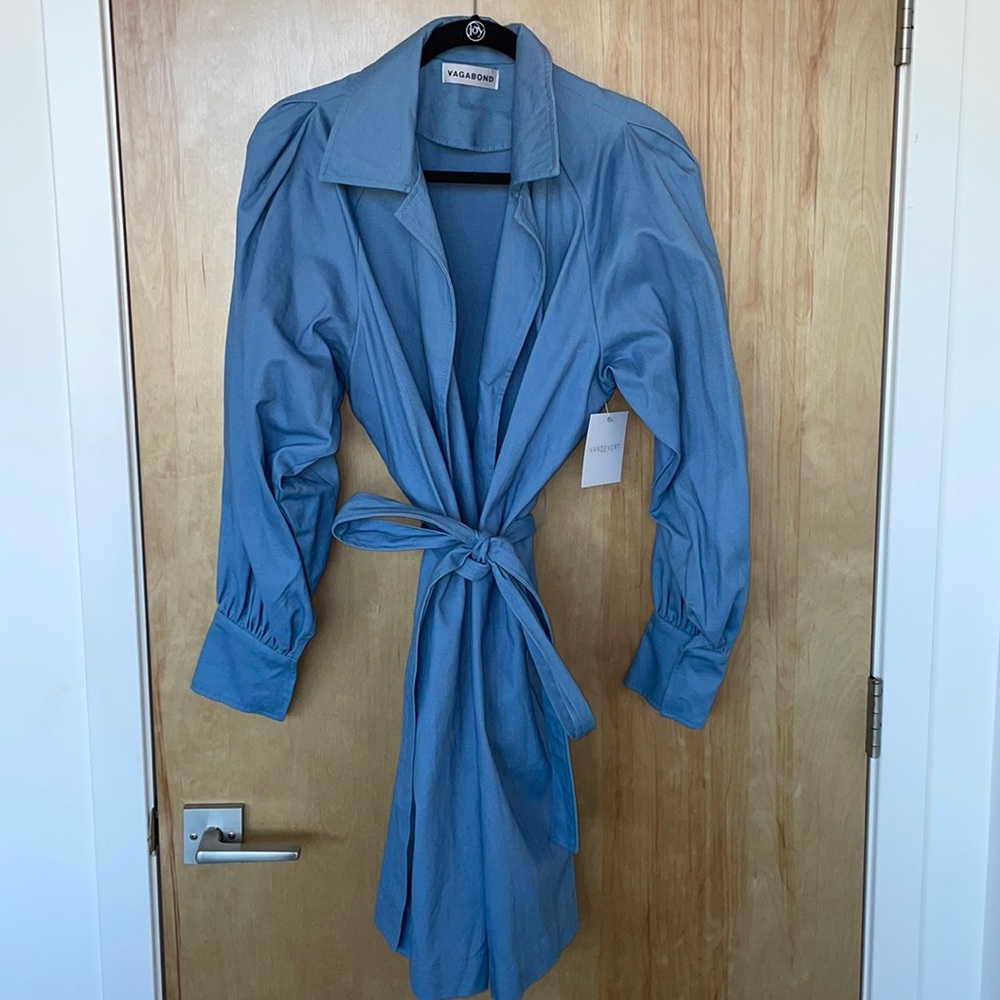 Vagabond Blue Puff Sleeve Trench Coat